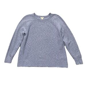 LL BEAN Women's Cotton Slub Roll Neck Knit Pullover Sweater Blue Size‎ L